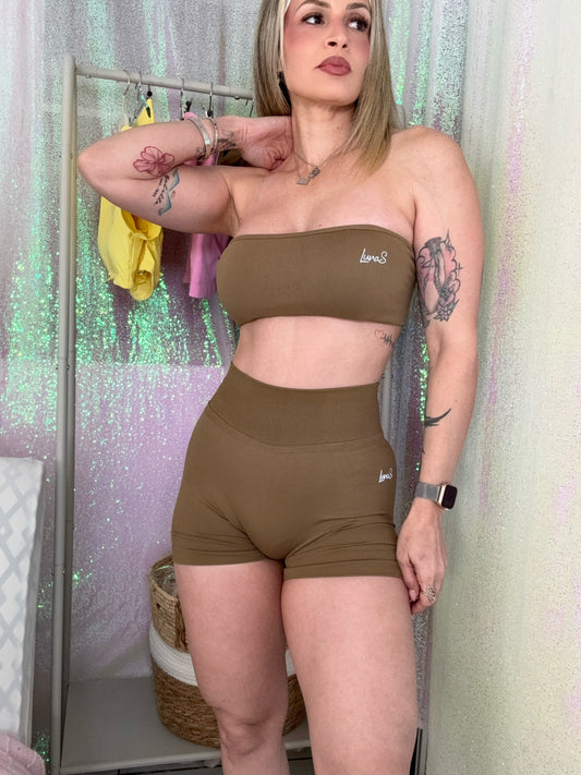 Brown strapples short set