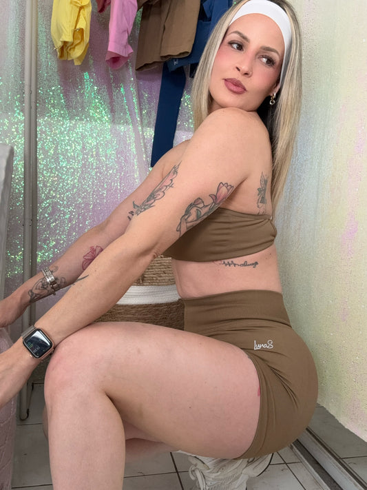 Brown strapples short set